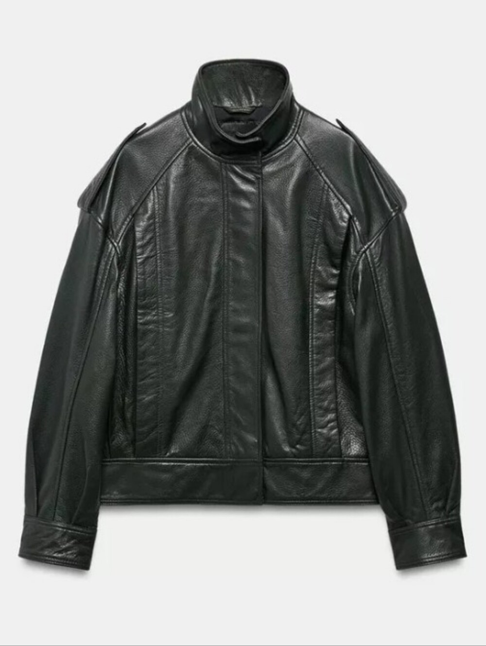 Zara Zw Collection Limited Edition Leather High-Neck Bomber Jacket Sz-L
